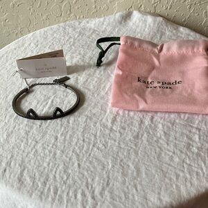 Kate Spade: Black Tone West Pave Cat Ears Bracelet- half bangle/half - dust bag